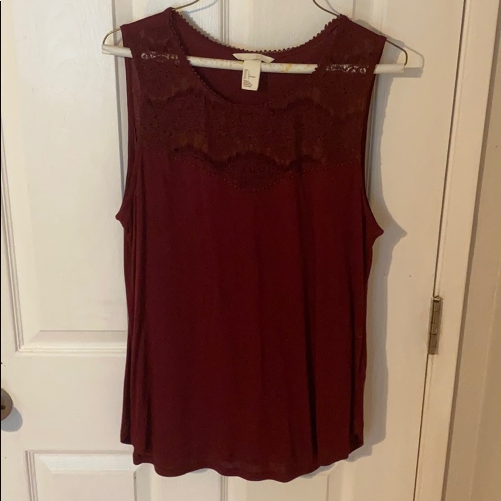Burgundy maroon red lace tank top